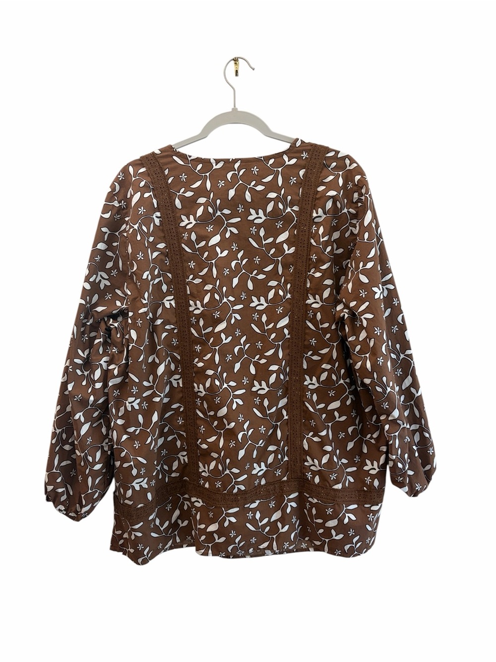 Land’s End 100% Cotton Boho Pop-Over Brown Floral Peasant Tunic Top Size 1X - Picture 2 of 13